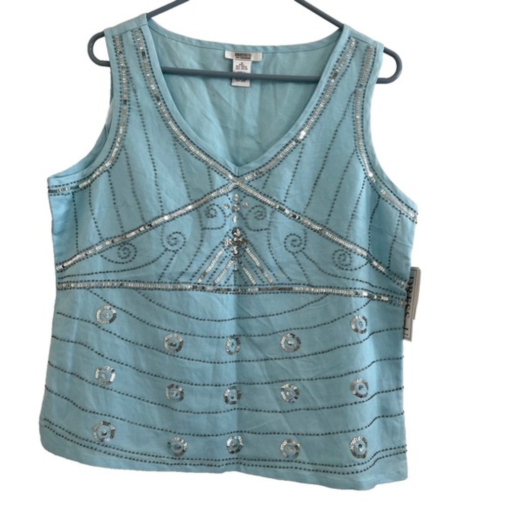 Dress-U‎ by Sharon Women Sequin 2Pc Crop Pant Set 12 Aqua Wide Leg Resort Cruise